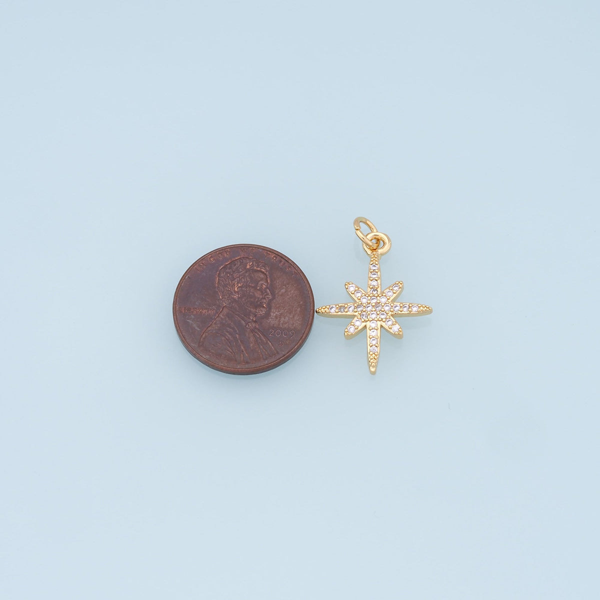 Gold Star Charms,18K Gold Filled Starburst Pendant,CZ North Star Charm Bracelet Necklace for DIY Jewelry Making Supply