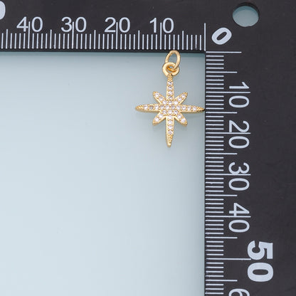 Gold Star Charms,18K Gold Filled Starburst Pendant,CZ North Star Charm Bracelet Necklace for DIY Jewelry Making Supply