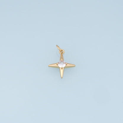 Gold Star Charms,18K Gold Filled Starburst Pendant,CZ Black North Star Charm Bracelet Necklace for DIY Jewelry Making Supply