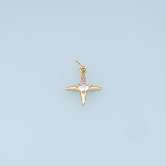 Gold Star Charms,18K Gold Filled Starburst Pendant,CZ Black North Star Charm Bracelet Necklace for DIY Jewelry Making Supply