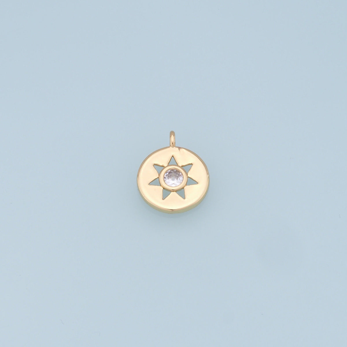 Gold Star Charms,18K Gold Filled Starburst Pendant,CZ North Star Charm Bracelet Necklace for DIY Jewelry Making Supply