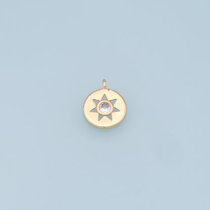 Gold Star Charms,18K Gold Filled Starburst Pendant,CZ North Star Charm Bracelet Necklace for DIY Jewelry Making Supply
