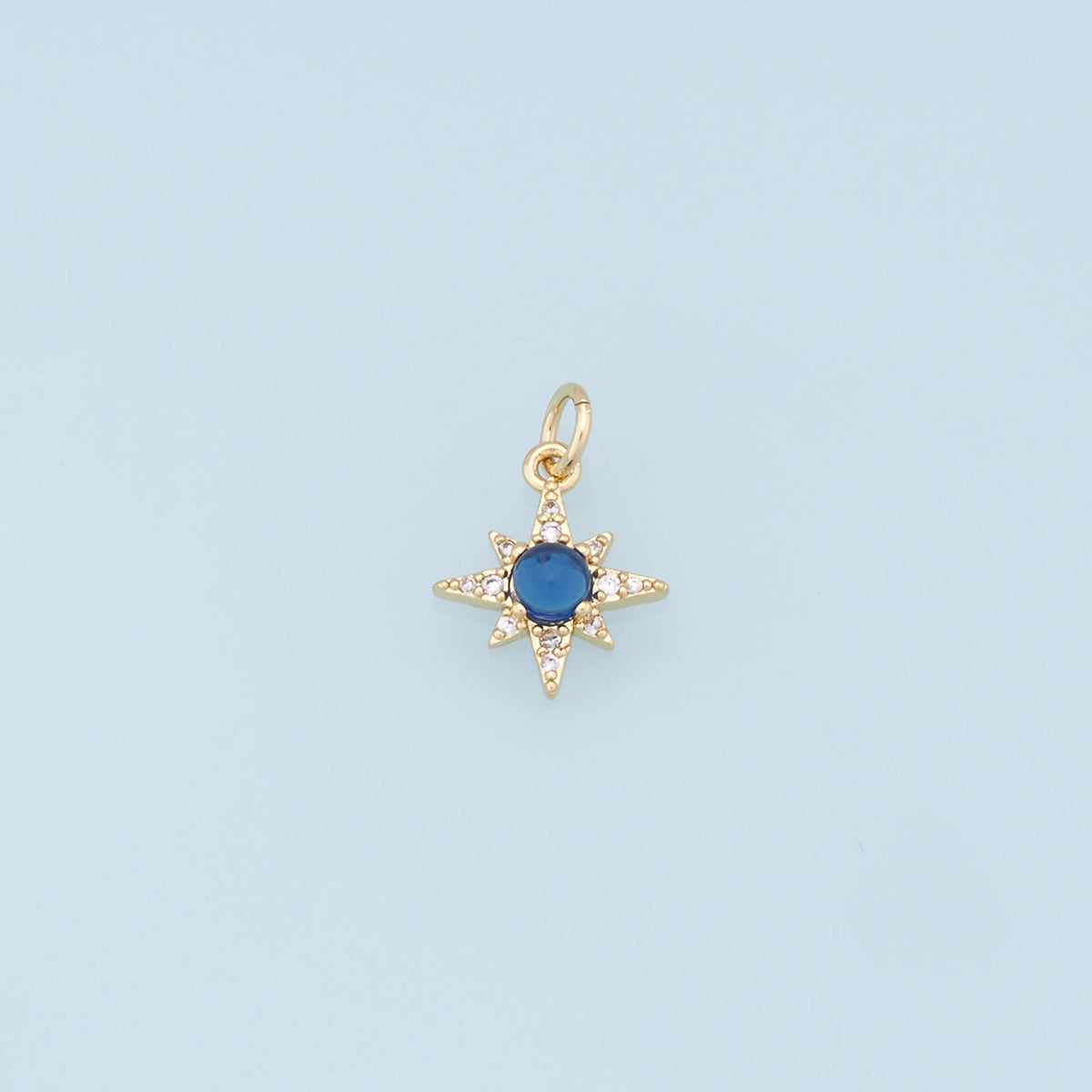 Gold Star Charms,18K Gold Filled Starburst Pendant,CZ North Star Charm Bracelet Necklace for DIY Jewelry Making Supply