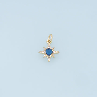 Gold Star Charms,18K Gold Filled Starburst Pendant,CZ North Star Charm Bracelet Necklace for DIY Jewelry Making Supply