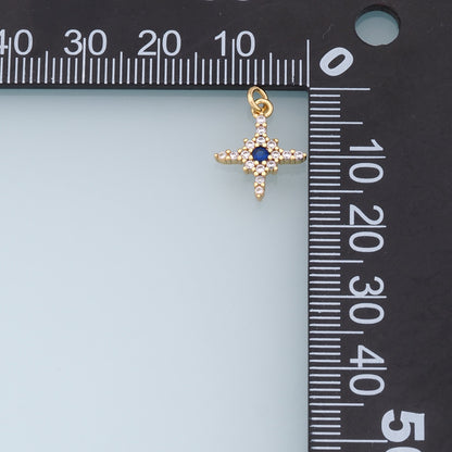 Gold Star Charms,18K Gold Filled Starburst Pendant,CZ Black North Star Charm Bracelet Necklace for DIY Jewelry Making Supply