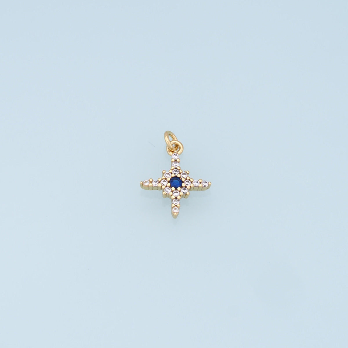 Gold Star Charms,18K Gold Filled Starburst Pendant,CZ Black North Star Charm Bracelet Necklace for DIY Jewelry Making Supply