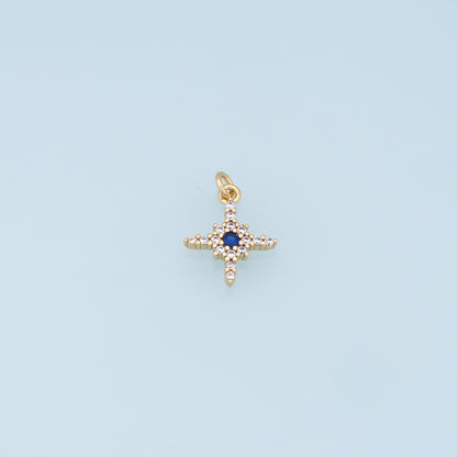 Gold Star Charms,18K Gold Filled Starburst Pendant,CZ Black North Star Charm Bracelet Necklace for DIY Jewelry Making Supply