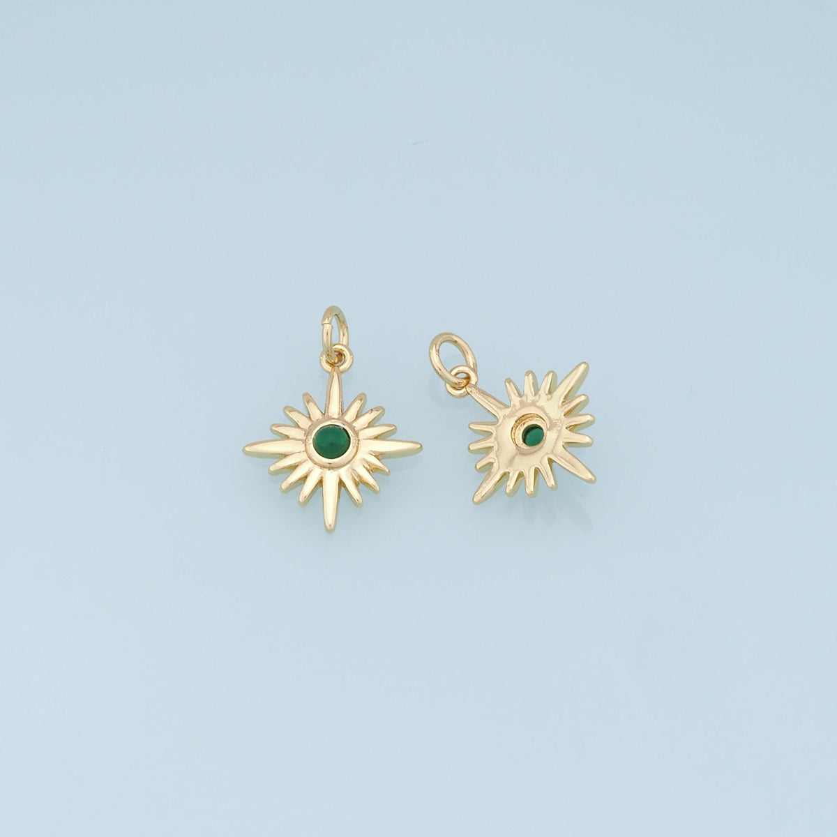 Gold Star Charms,18K Gold Filled Starburst Pendant,CZ North Star Charm Bracelet Necklace for DIY Jewelry Making Supply