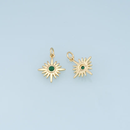 Gold Star Charms,18K Gold Filled Starburst Pendant,CZ North Star Charm Bracelet Necklace for DIY Jewelry Making Supply