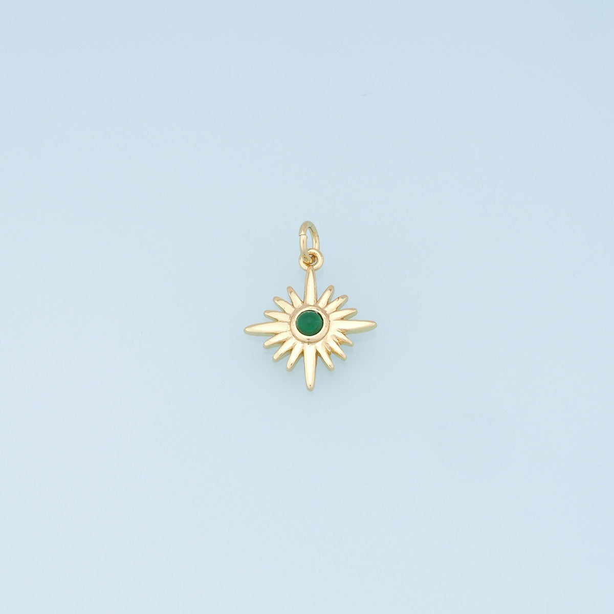 Gold Star Charms,18K Gold Filled Starburst Pendant,CZ North Star Charm Bracelet Necklace for DIY Jewelry Making Supply