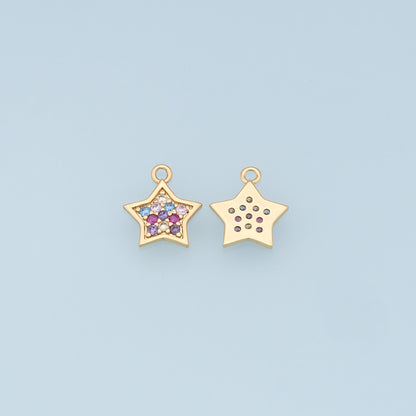18K Gold Filled Star Pendant,CZ Micro Pave Star Charm Bracelet Necklace for DIY Jewelry Making Supply