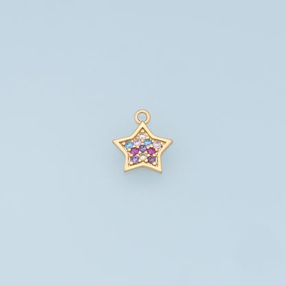 18K Gold Filled Star Pendant,CZ Micro Pave Star Charm Bracelet Necklace for DIY Jewelry Making Supply