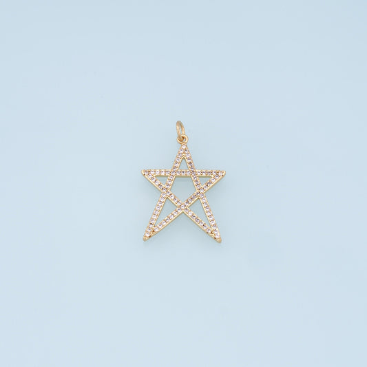 Gold David Star Charms,18K Gold Filled CZ Micro Pave Star Pendant,Star Charm Bracelet Necklace for DIY Jewelry Making Supply