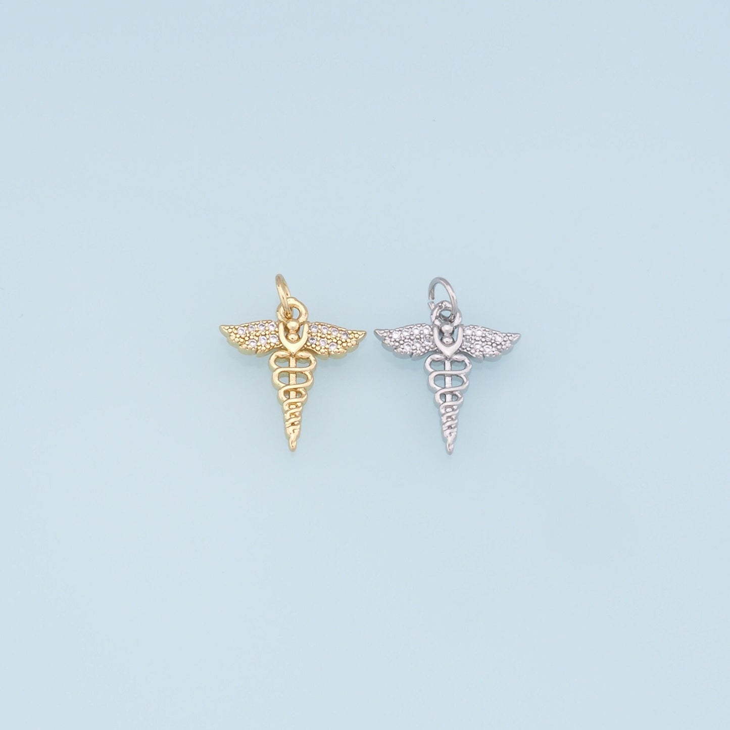 Gold Wings Cross Charms,18K Gold Filled CZ Micro Pave Wings Pendant, Angel Charm Bracelet Necklace for DIY Jewelry Making Supply