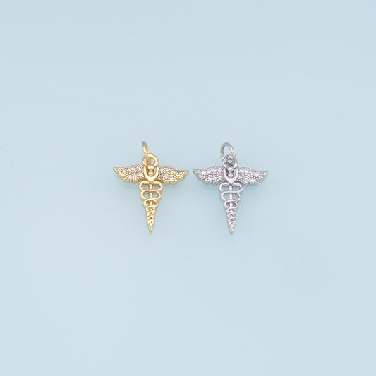 Gold Wings Cross Charms,18K Gold Filled CZ Micro Pave Wings Pendant, Angel Charm Bracelet Necklace for DIY Jewelry Making Supply