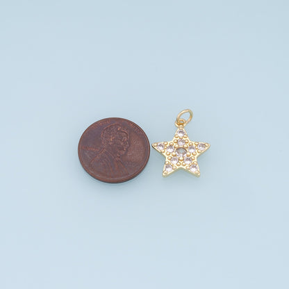 18K Gold Filled Star Pendant,CZ Micro Pave Star Charm Bracelet Necklace for DIY Jewelry Making Supply