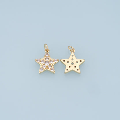 18K Gold Filled Star Pendant,CZ Micro Pave Star Charm Bracelet Necklace for DIY Jewelry Making Supply