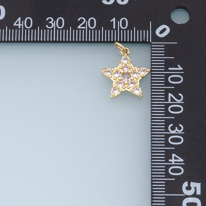 18K Gold Filled Star Pendant,CZ Micro Pave Star Charm Bracelet Necklace for DIY Jewelry Making Supply