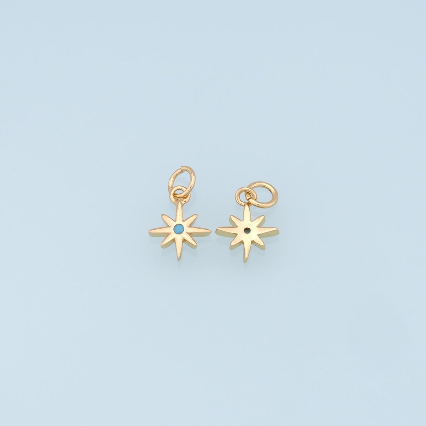 Gold Star Charms,18K Gold Filled Starburst Pendant,CZ North Star Charm Bracelet Necklace for DIY Jewelry Making Supply