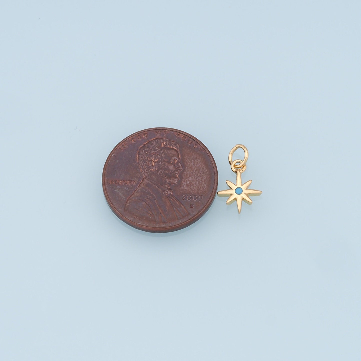 Gold Star Charms,18K Gold Filled Starburst Pendant,CZ North Star Charm Bracelet Necklace for DIY Jewelry Making Supply