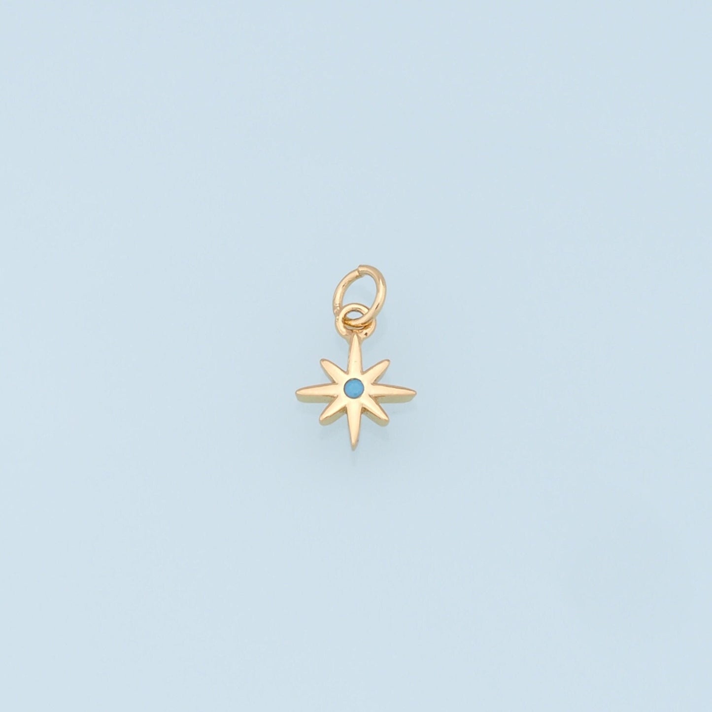 Gold Star Charms,18K Gold Filled Starburst Pendant,CZ North Star Charm Bracelet Necklace for DIY Jewelry Making Supply