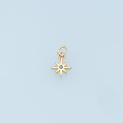 Gold Star Charms,18K Gold Filled Starburst Pendant,CZ North Star Charm Bracelet Necklace for DIY Jewelry Making Supply