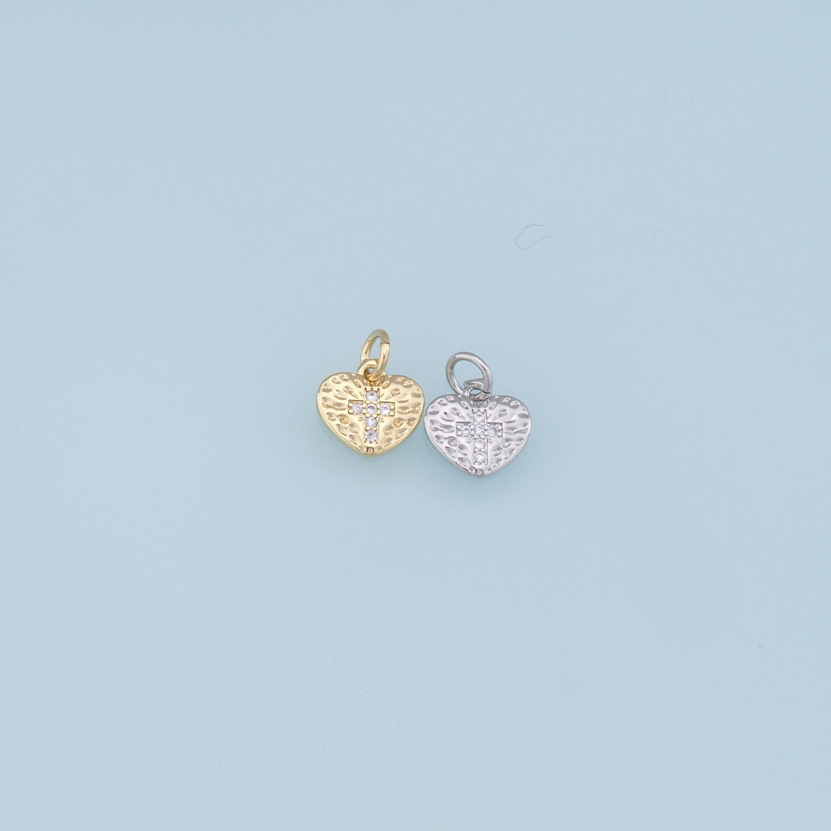 Gold Heart Charms,18K Gold Filled Heart Pendant,Cross Charm Bracelet Necklace for DIY Jewelry Making Supply