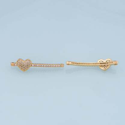 Gold Strip Heart Connector Charms,18K Gold Filled CZ Heart Pendant,Heart Charm Bracelet Necklace for DIY Jewelry Making Supply