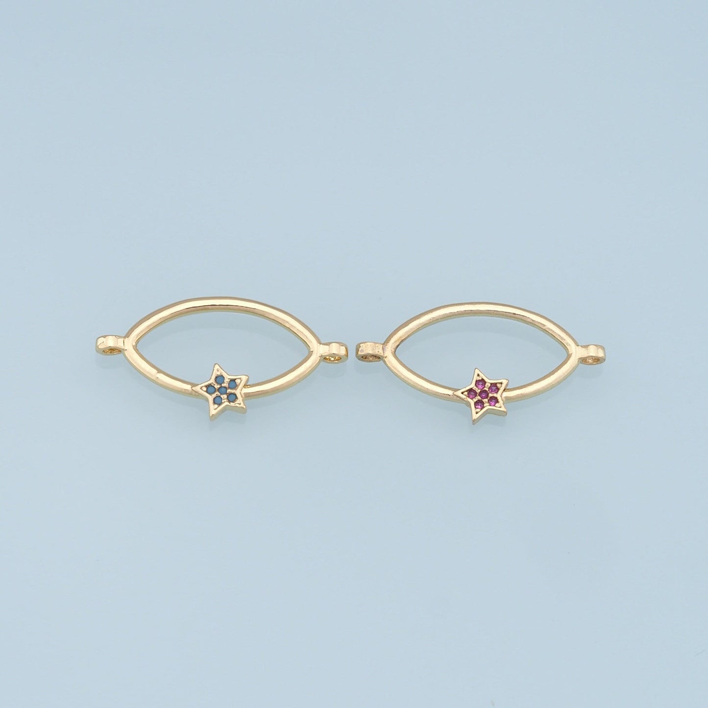 Gold Oval Star Connector Charms,18K Gold Filled Star Pendant,CZ Star Charm Bracelet Necklace for DIY Jewelry Making Supply