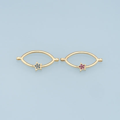 Gold Oval Star Connector Charms,18K Gold Filled Star Pendant,CZ Star Charm Bracelet Necklace for DIY Jewelry Making Supply