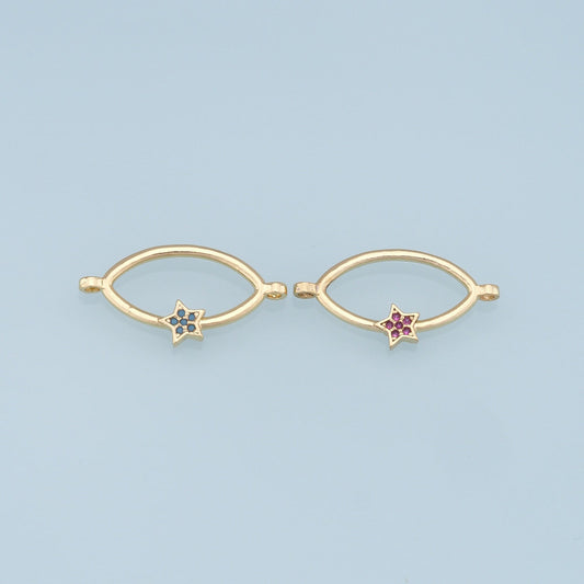 Gold Oval Star Connector Charms,18K Gold Filled Star Pendant,CZ Star Charm Bracelet Necklace for DIY Jewelry Making Supply
