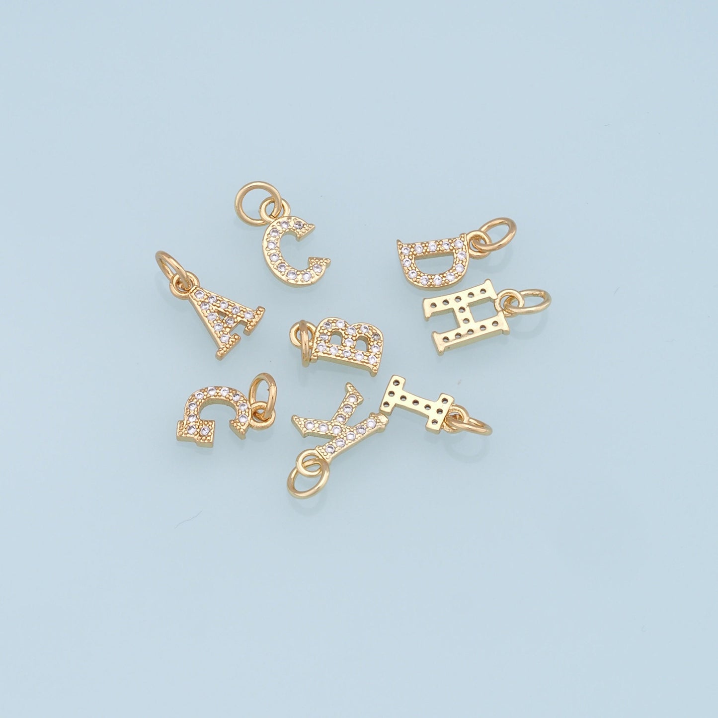 Gold letter Charms,18K Gold Filled CZ letter Pendant,initial Charm Bracelet Necklace for DIY Jewelry Making Supply