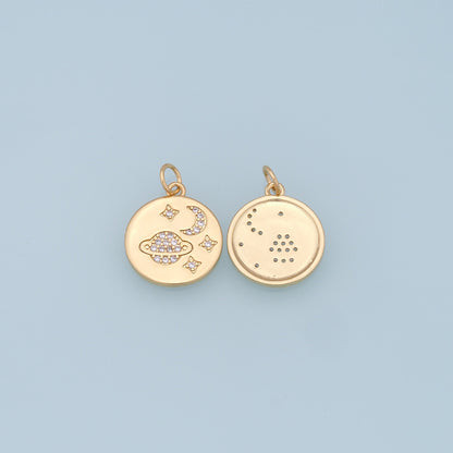 Gold Saturn Charms,18K Gold Filled Saturn Pendant,Stars Moon Charm Bracelet Necklace for DIY Jewelry Making Supply