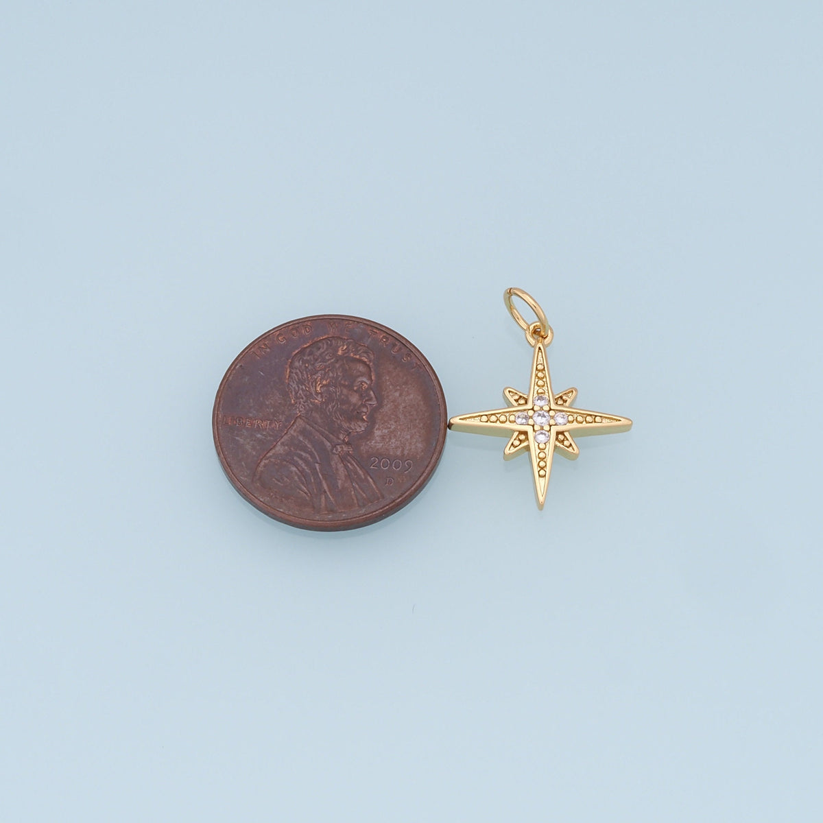 Gold Star Charms,18K Gold Filled Starburst Pendant,CZ North Star Charm Bracelet Necklace for DIY Jewelry Making Supply