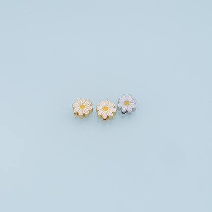 Gold Enamel Flower Bead Charms,18K Gold Filled Flower Pendant,Silver flower Charm Bracelet Necklace for DIY Jewelry Making Su