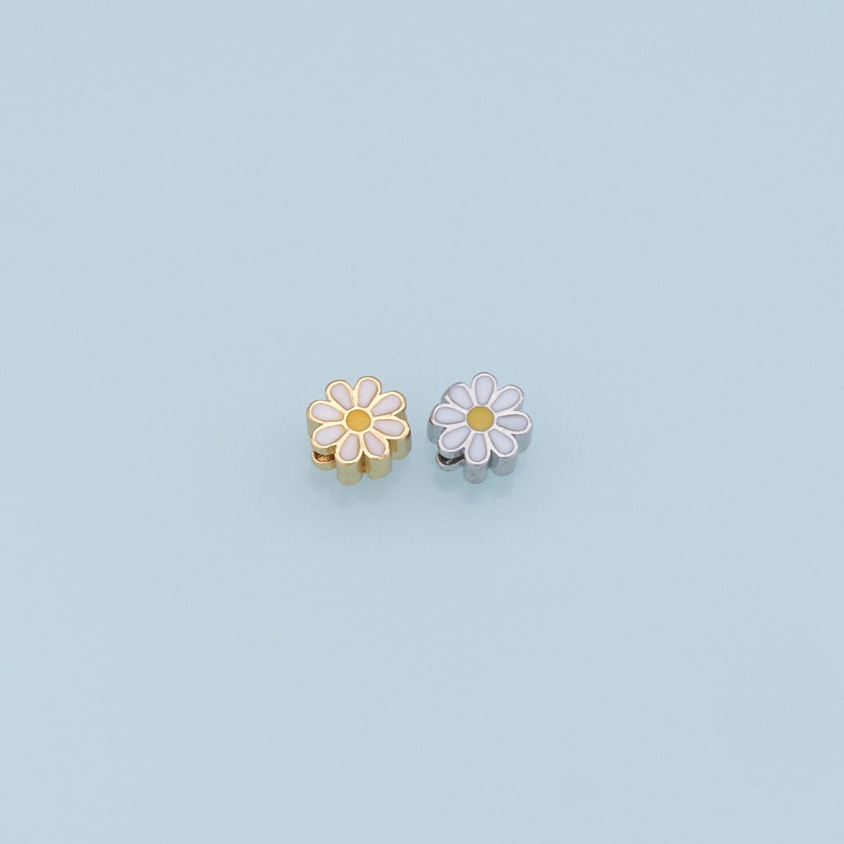 Gold Enamel Flower Bead Charms,18K Gold Filled Flower Pendant,Silver flower Charm Bracelet Necklace for DIY Jewelry Making Su