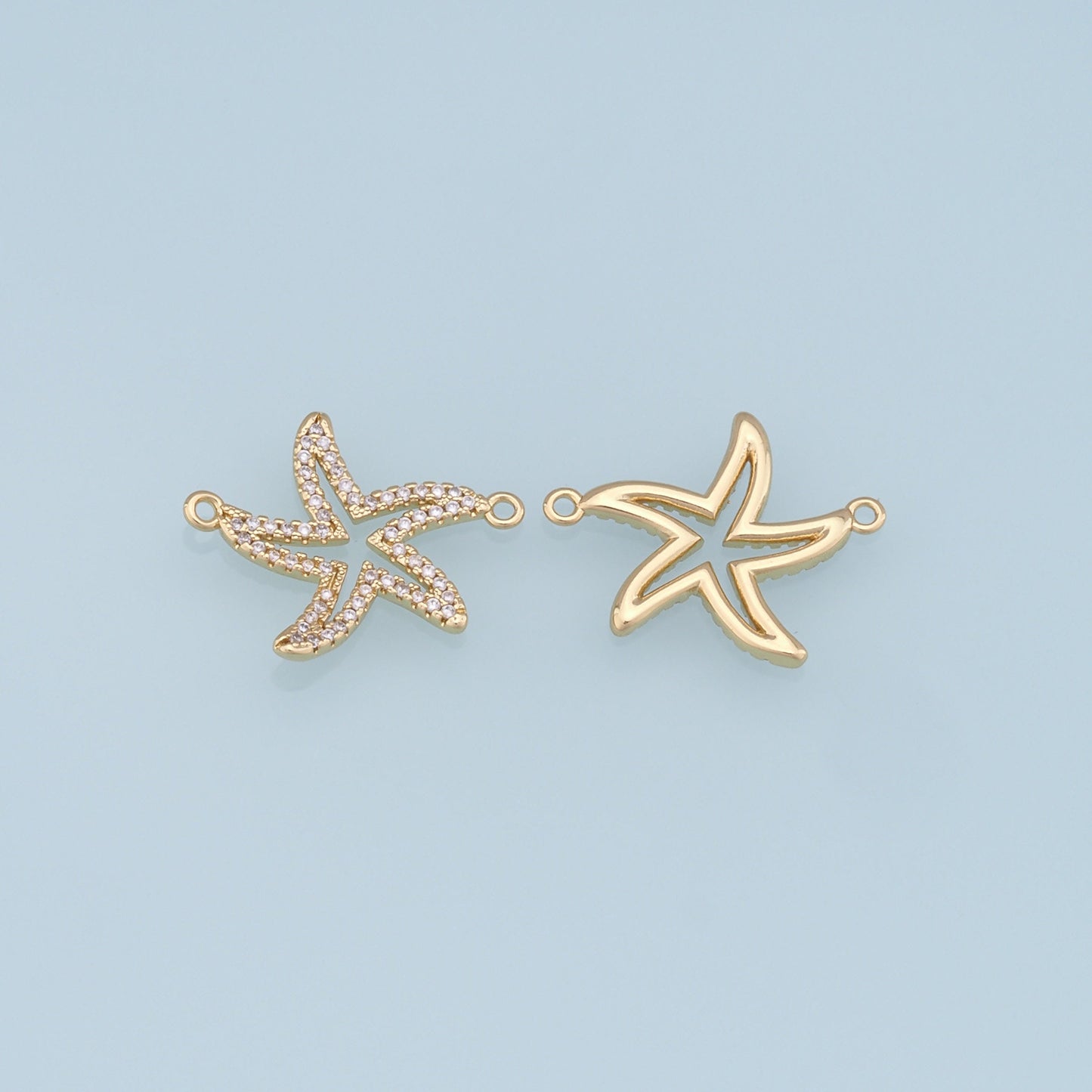 Gold Starfish Connector Charms,18K Gold Filled Sea star Pendant,Starfish Charm Bracelet Necklace for DIY Jewelry Making Supply