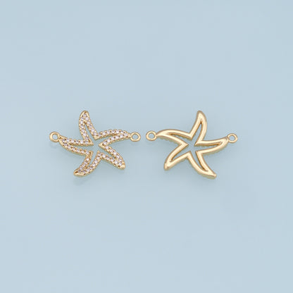Gold Starfish Connector Charms,18K Gold Filled Sea star Pendant,Starfish Charm Bracelet Necklace for DIY Jewelry Making Supply
