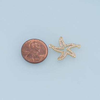 Gold Starfish Connector Charms,18K Gold Filled Sea star Pendant,Starfish Charm Bracelet Necklace for DIY Jewelry Making Supply