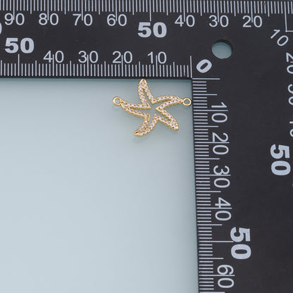 Gold Starfish Connector Charms,18K Gold Filled Sea star Pendant,Starfish Charm Bracelet Necklace for DIY Jewelry Making Supply