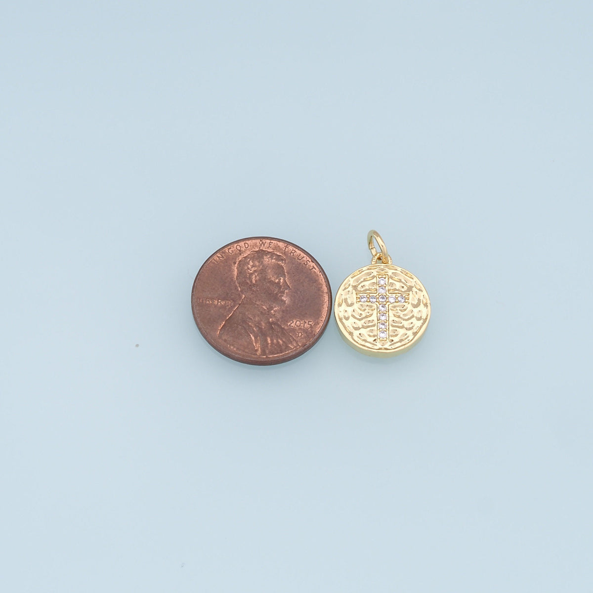 Gold Cross Charms,18K Gold Filled Round Coin Cross Pendant,CZ Micro Pave Religious Charm Bracelet Necklace for DIY Jewelry Ma