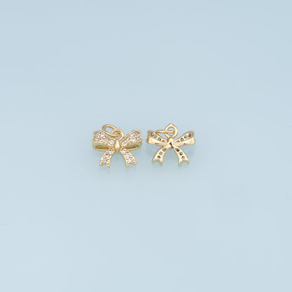 18K Gold Filled Cubic Zirconia Bow Charm Pendant for Jewelry Making