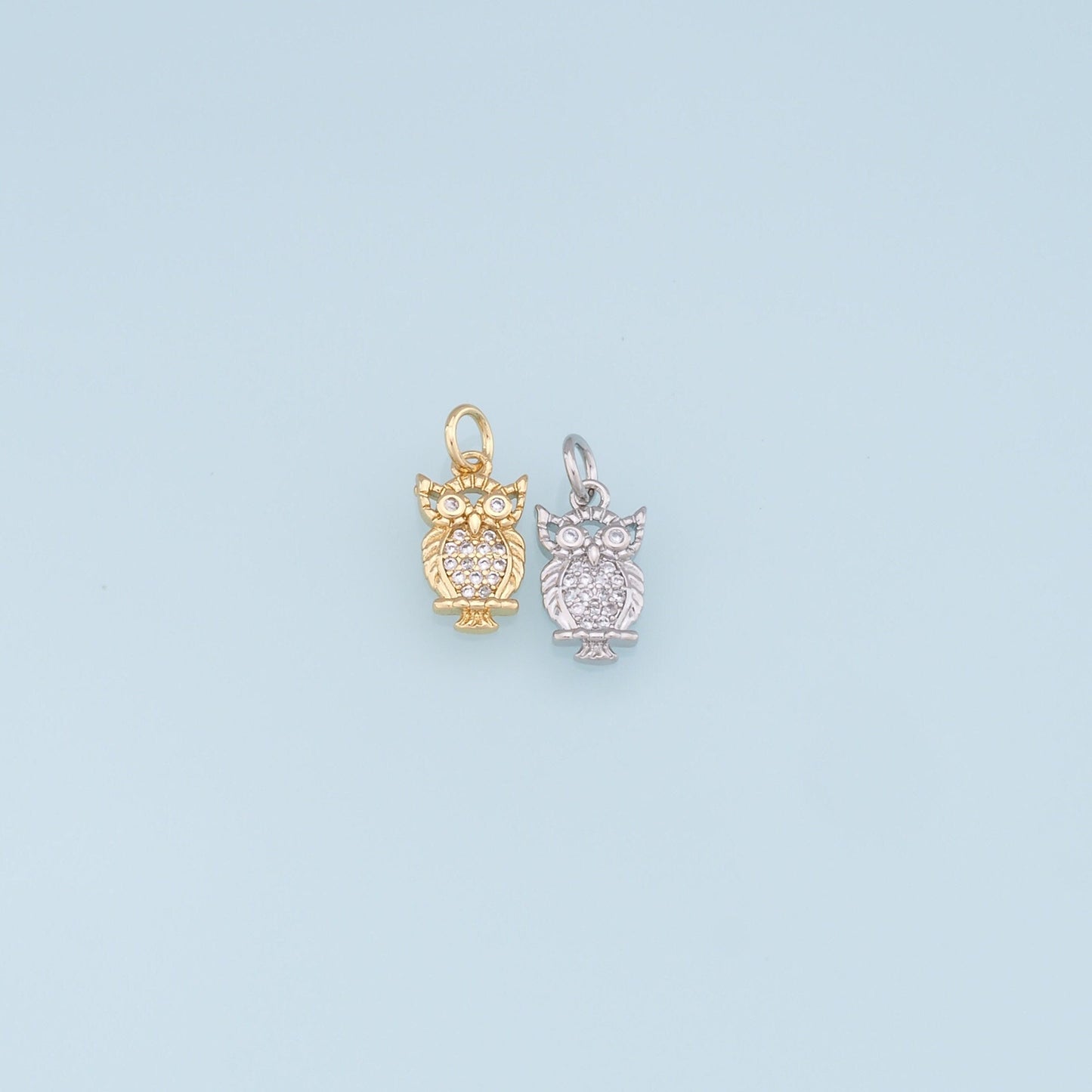 Gold Owl Charms,18K Gold Filled owl Pendant,CZ owl Charm Bracelet Necklace for DIY Jewelry Making Supply