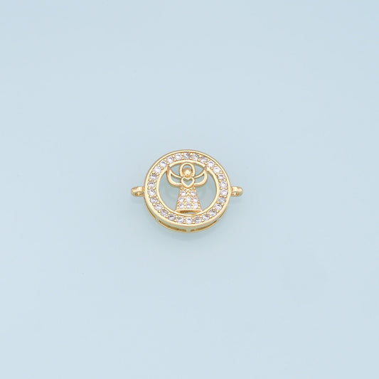 Gold Angel Connector Charms,18K Gold Filled CZ Angel Pendant,Angel Charm Bracelet Necklace for DIY Jewelry Making Supply