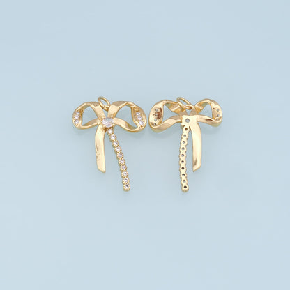 Gold Bow Charms,18K Gold Filled CZ Bow Pendant,Silver bow tie Charm Bracelet Necklace for DIY Jewelry Making Supply