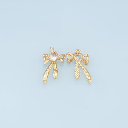 18K Gold Filled Bow CZ Charm Pendant for Jewelry Making