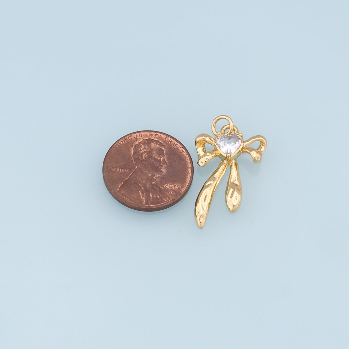 18K Gold Filled Bow CZ Charm Pendant for Jewelry Making