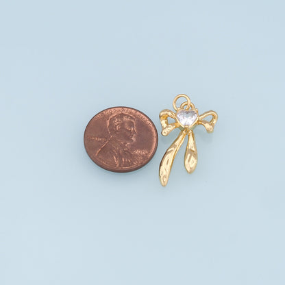 18K Gold Filled Bow CZ Charm Pendant for Jewelry Making
