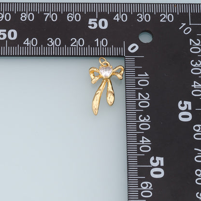 18K Gold Filled Bow CZ Charm Pendant for Jewelry Making