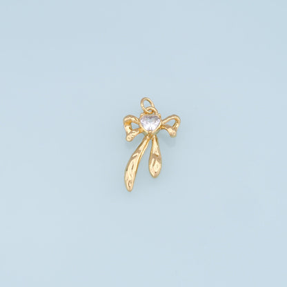 18K Gold Filled Bow CZ Charm Pendant for Jewelry Making